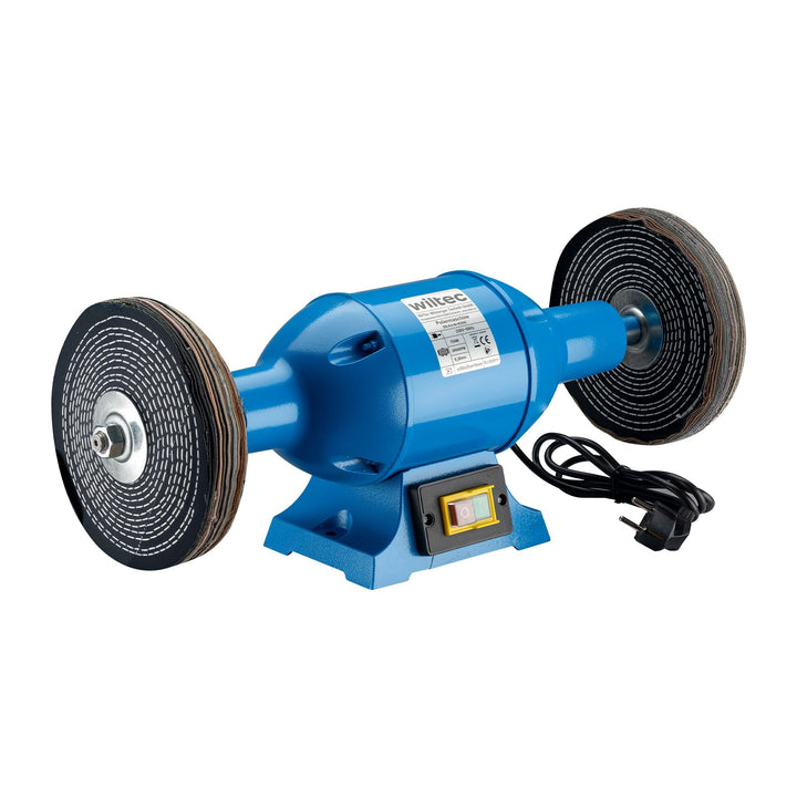 Wiltec Poliermaschine 750W mit 2 Polierscheiben Ø 200mm, 2950 U/min, Doppelschleifer mit robustem Ge