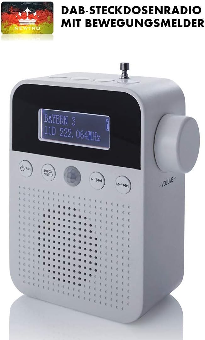 NEWTRO DAB STECKDOSENRADIO MIT BEWEGUNGSMELDER INKL. AKKU, portabler Radio, ideales Badradio mit aut