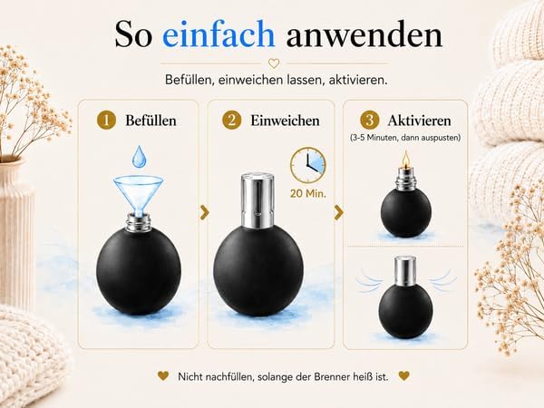 KAZIS I Katalytische Lampe I matt schwarz & Silber I Mit Brenner, Krone, Trichter & Löschkappe I