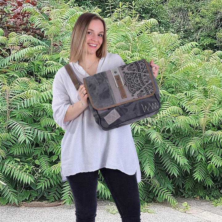 Sunsa Damen Umhängetasche/Messenger Tasche aus grauem Canvas. Grosse Crossbody Bag Geschenkideen für