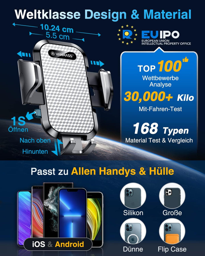 VANMASS Handyhalterung Auto Pro Version Bombenfest Handy Halterung Auto Lüftunghaken 100% Silikonsch