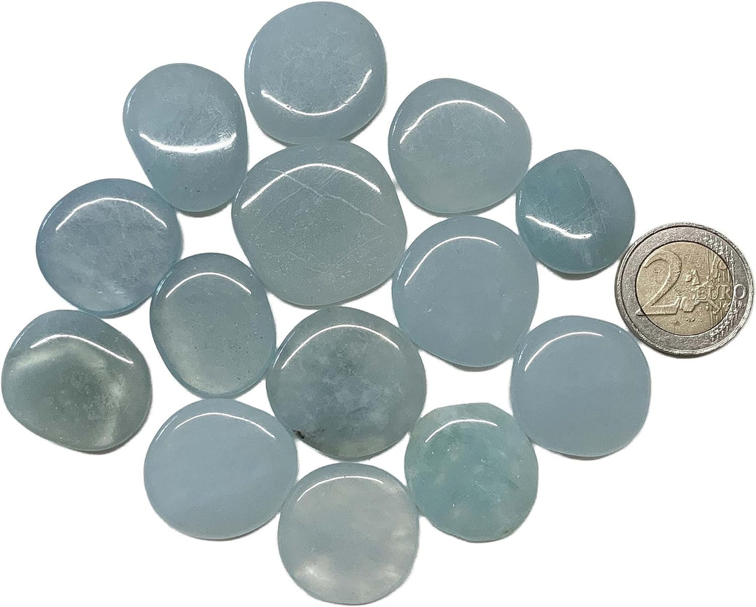 KRIO® - 1 x Aquamarin Scheibenstein Therapiestein lose ODER als Anhänger mit 2 verschiedenen Ösen zu