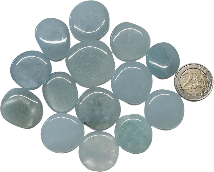 KRIO® - 1 x Aquamarin Scheibenstein Therapiestein lose ODER als Anhänger mit 2 verschiedenen Ösen zu