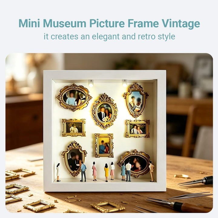 DIY Mini Museum Silhouette Box, RosyFate Mini Museum Bilderrahmen mit Lichtern, 8 Goldenen Mini Rahm