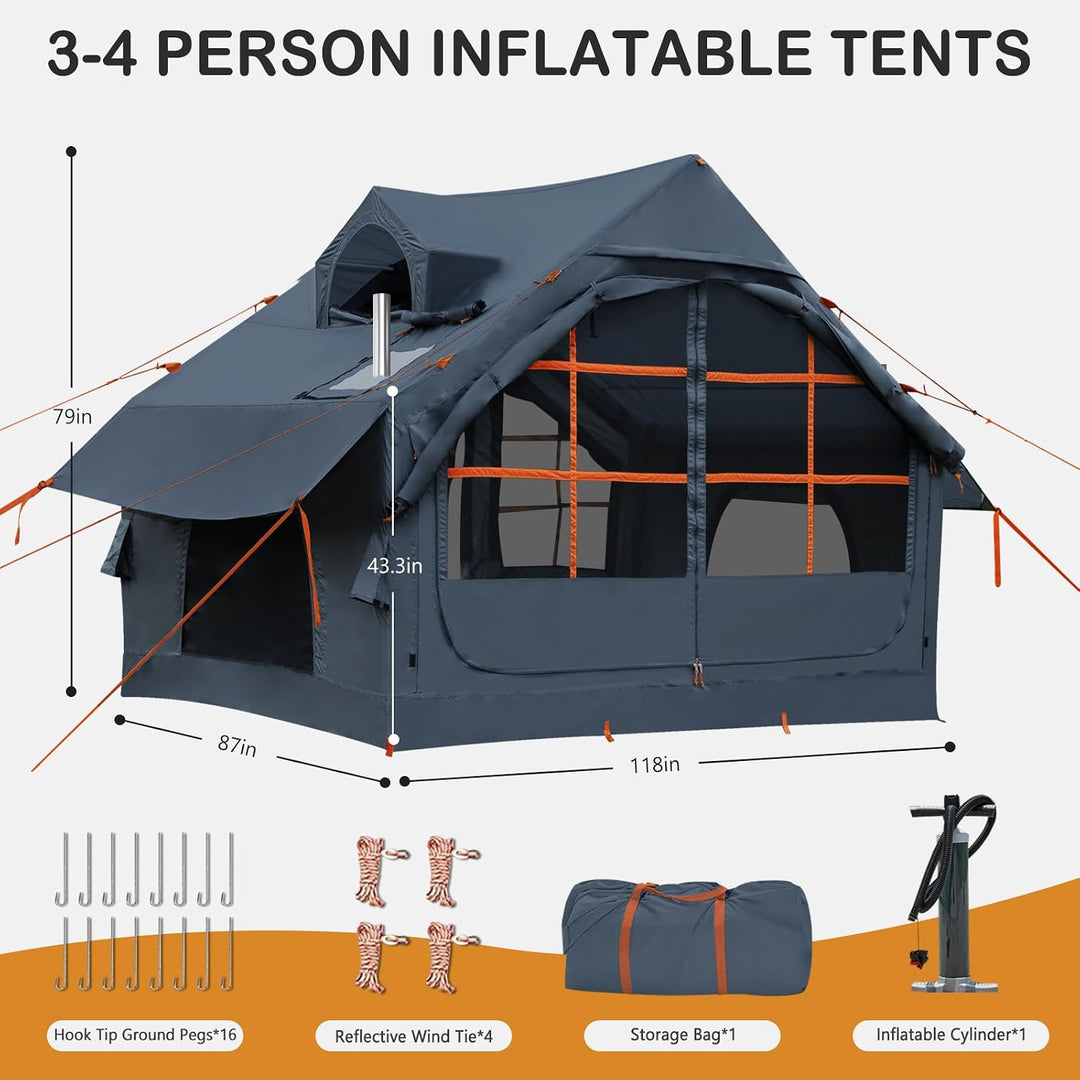 Inflatable Camping Tent, with Manual air Pump, Easy to Set up, Outdoor Inflatable Tent, can accommod