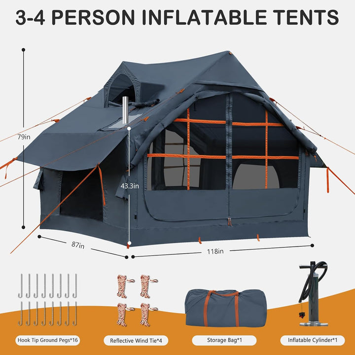 Inflatable Camping Tent, with Manual air Pump, Easy to Set up, Outdoor Inflatable Tent, can accommod