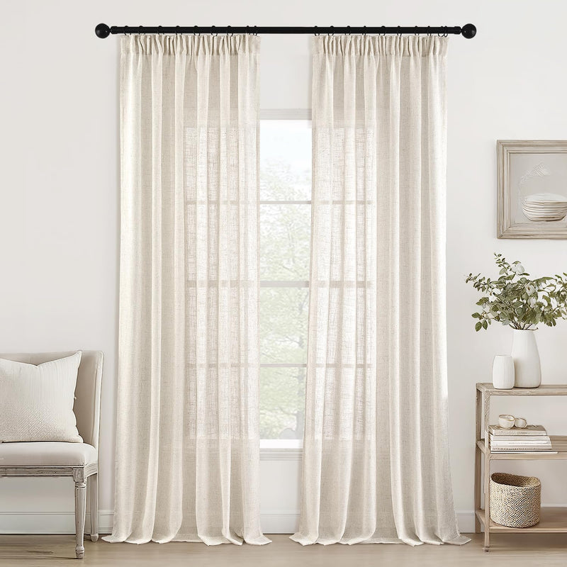 MIULEE Gardinen Vorhänge schlaufenschal Voile Vorhang Modern Leinenoptik Halbtransparent für Wohnzim