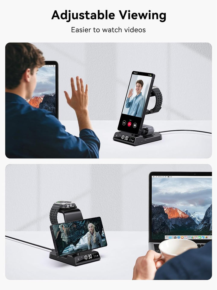 Wireless Charger für Samsung Galaxy S25 Ultra, Induktive Ladestation mit Digitaluhr für Samsung Gala