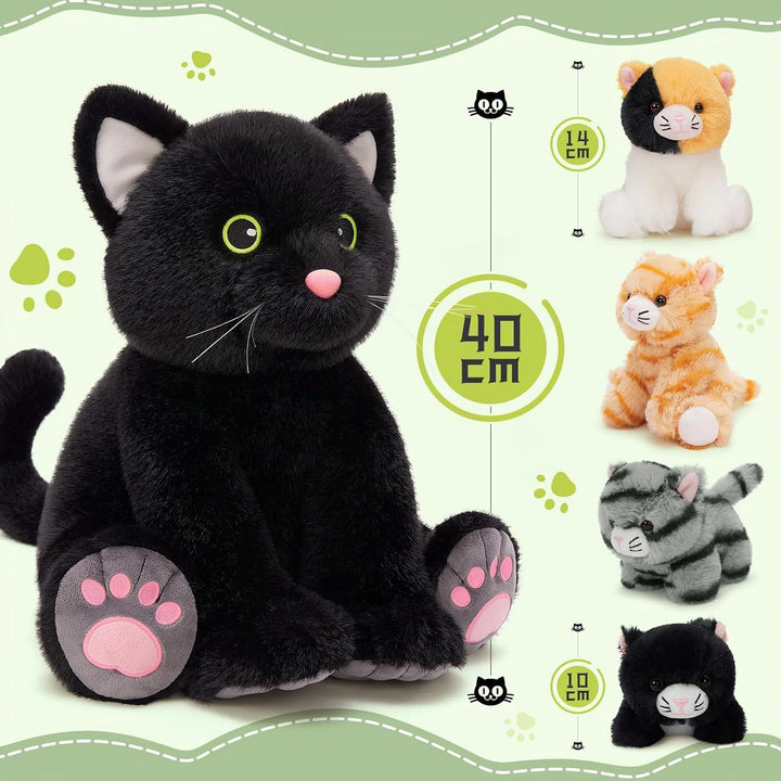 MorisMos 5 stücke Plüsch Katzen, 40cm hoch riesen schwarz Katze Kuscheltier XXL mit Kätzchen Baby im