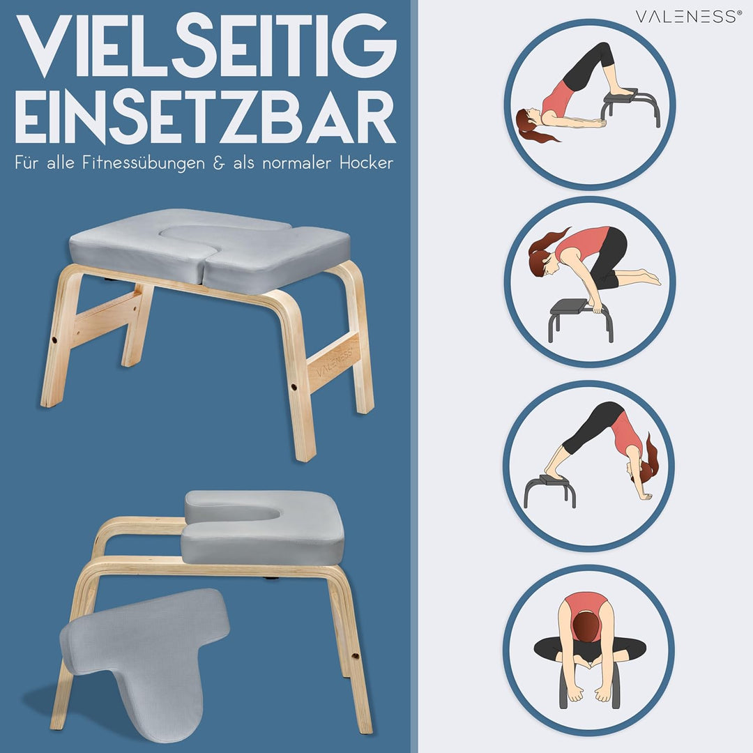 Yoga Kopfstandhocker - Hochwertiger Yoga Hocker inkl. Yogagurt, Yogablock & Übungsposter - Yoga Stuh