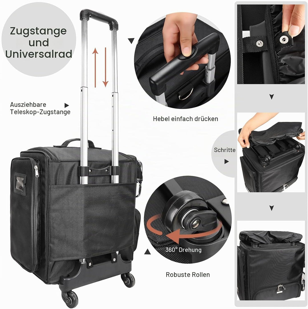 Rolling Kosmetikkoffer, Friseur Reisetasche mit 4 Rädern, Wärmedämmung volle Schicht, justierbare Te