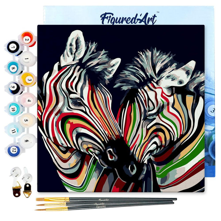 Figured'Art Mini Malen Nach Zahlen Erwachsene Mit Rahmen 20x20cm Kleines Format - Buntes Zebrapaar -