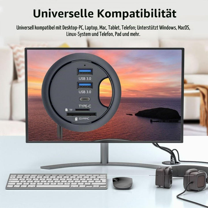 chenyang USB 3.0 Unterputz Desktop Hub,2 USB 3.0 Port/1 USB C Port Hub Tüllenloch 2,36 Zoll (60 mm)