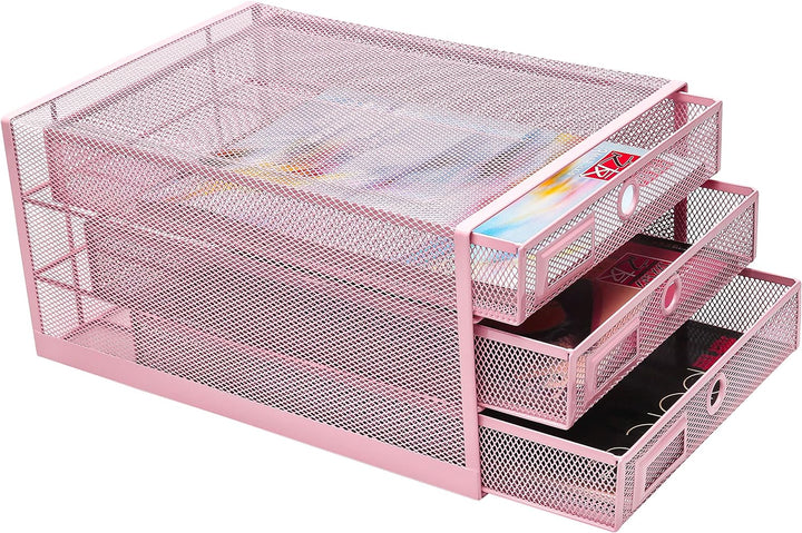 EXERZ Papier Sortierer mit 3 Schubladen/A4 Dokumente/Schubladenbox - Drahtgeflecht Büroablage/Aufbew