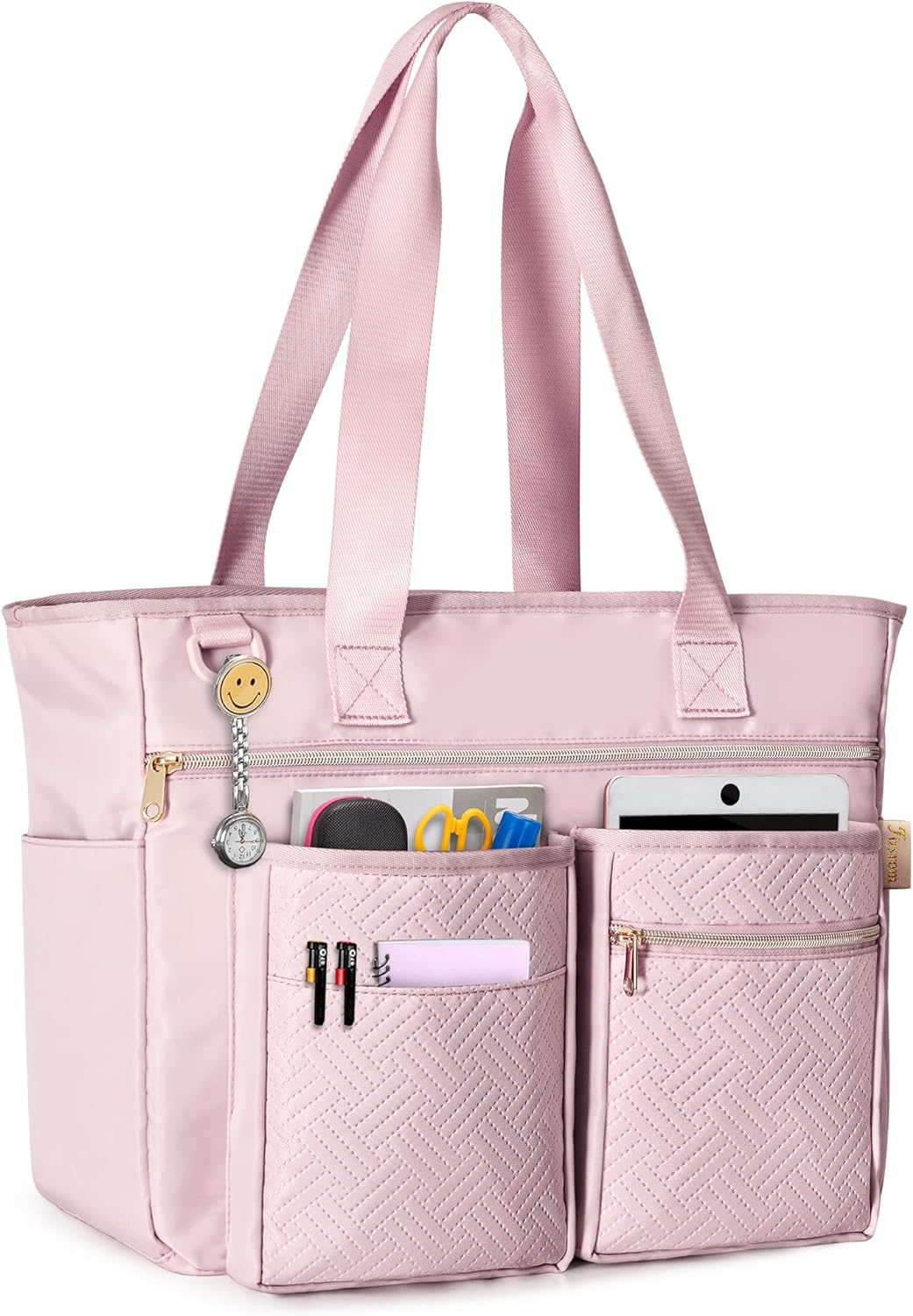 Fasrom Teacher Arbeitstasche mit Fächern für Laptop, Grosse Laptoptasche für Lehrer Rosa, Rosa