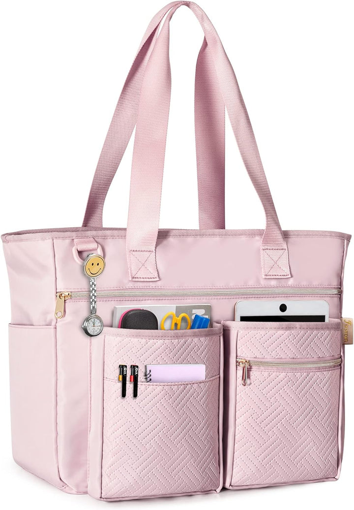 Fasrom Teacher Arbeitstasche mit Fächern für Laptop, Grosse Laptoptasche für Lehrer Rosa, Rosa