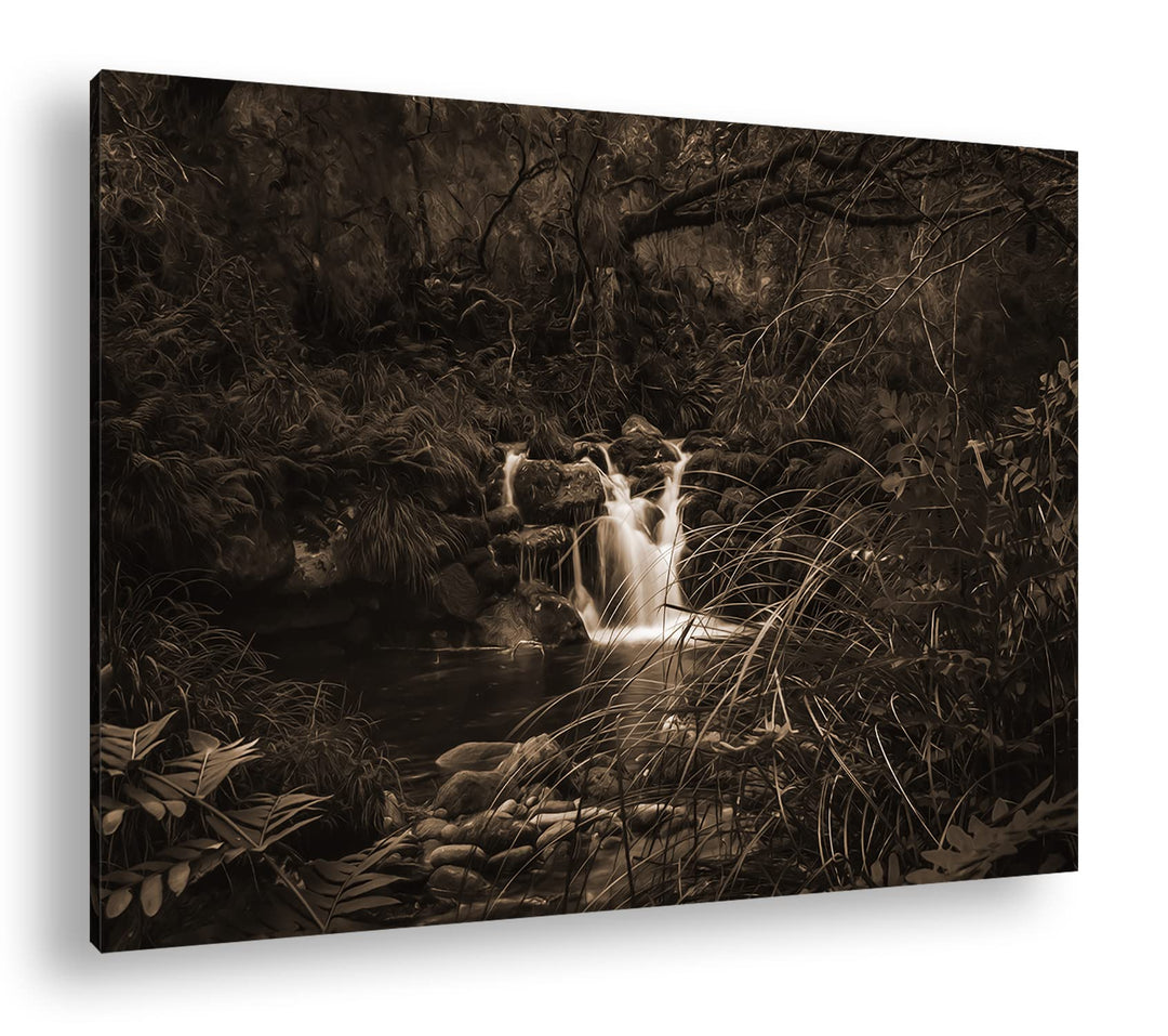 deyoli zauberhafter Wasserfall im Wald Format: 80x60 Effekt: Sepia als Leinwandbild, Motiv fertig ge