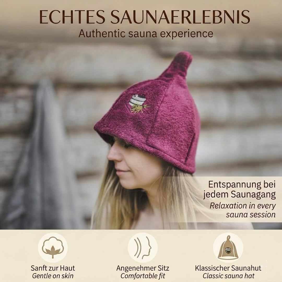Ger3as 7 Farben Saunahut Damen und Herren 100% Baumwolle mit Stickerei, Wellness Mütze Premium Quali