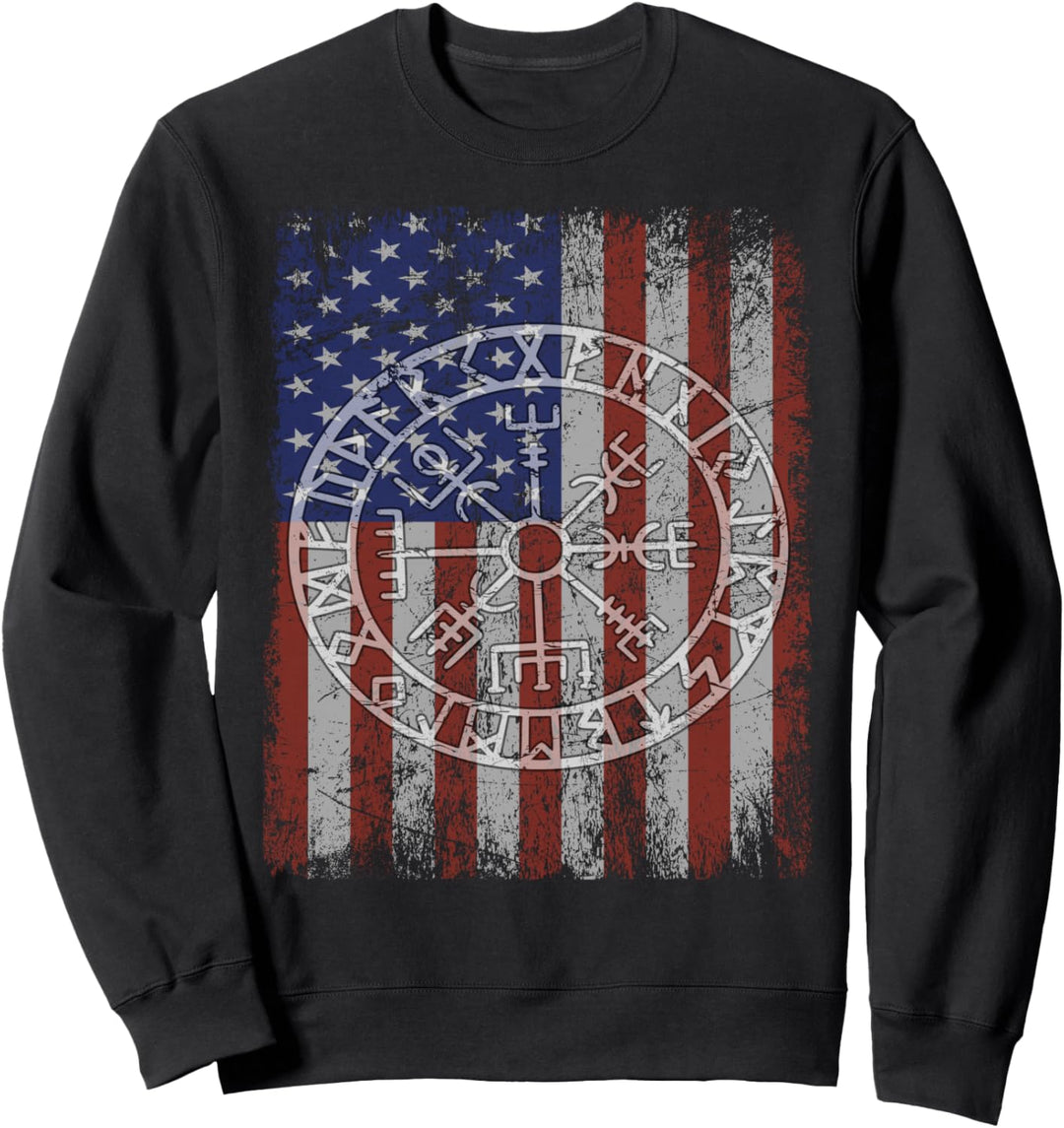 Wikinger Amerikanische Flagge Vegvisir Kompass Odin Ragna Sweatshirt