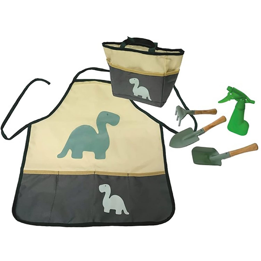 Krause & Sohn Schürze für Kinder inkl. Gartenwerkzeug 6-tlg. Gärtner-Set Hobbyschürze mit Dino-Motiv