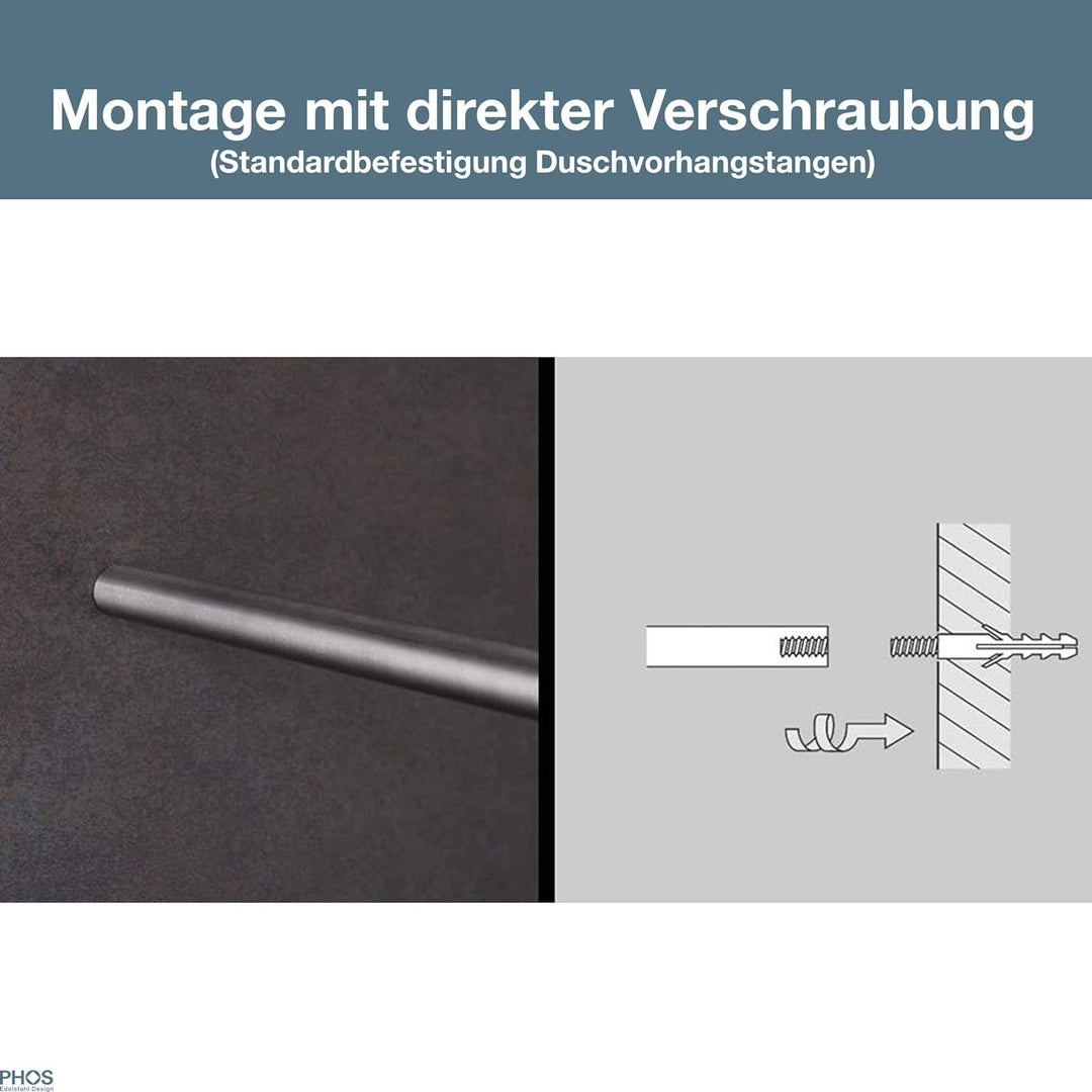 PHOS Design, DSB300-1000 Viertelkreis Duschvorhangstange 100 x 100 cm, Bogenradius 30 cm, Edelstahl