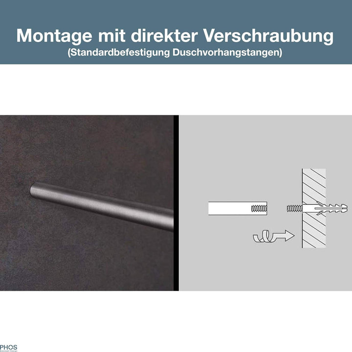 PHOS Design, DSB300-1000 Viertelkreis Duschvorhangstange 100 x 100 cm, Bogenradius 30 cm, Edelstahl