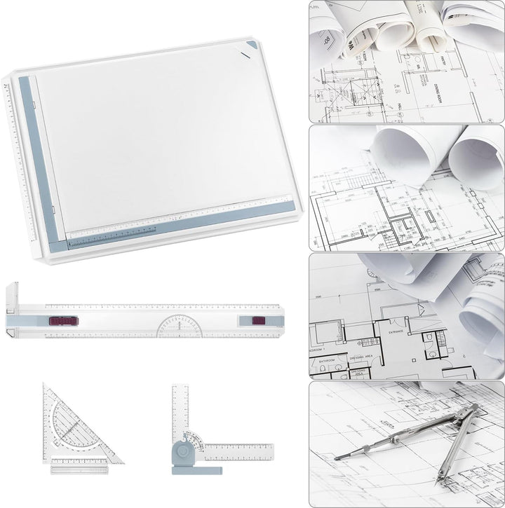 QWORK® Zeichenplatte DIN A3, Multifunktions Zeichenbrett Set mit Verstellbarem Mess und Präzisionswe