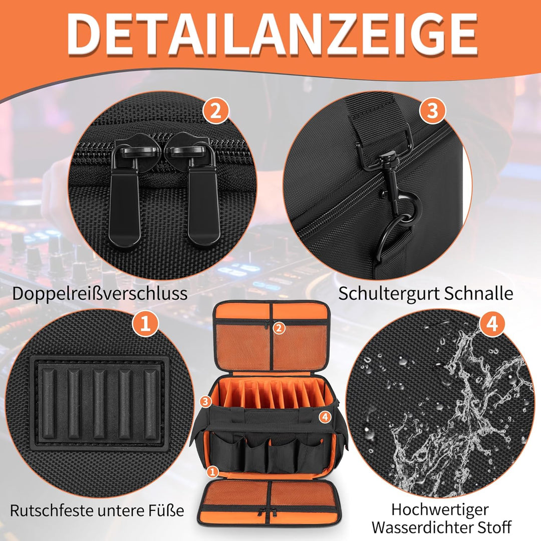DJ Tasche, 1680D Nylon DJ Gigbag mit Abnehmbaren Trennwänden und Boden, DJ Kabel Organizer Tasche fü