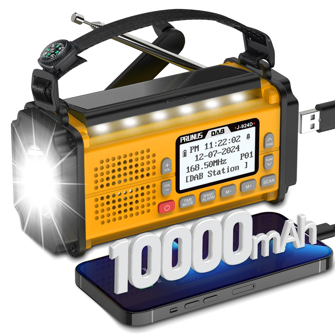 PRUNUS J-924 Digital Radio DAB+/UKW, Kurbelradio Notfall mit 10000mAh Akku, DAB Radio mit Bluetooth,
