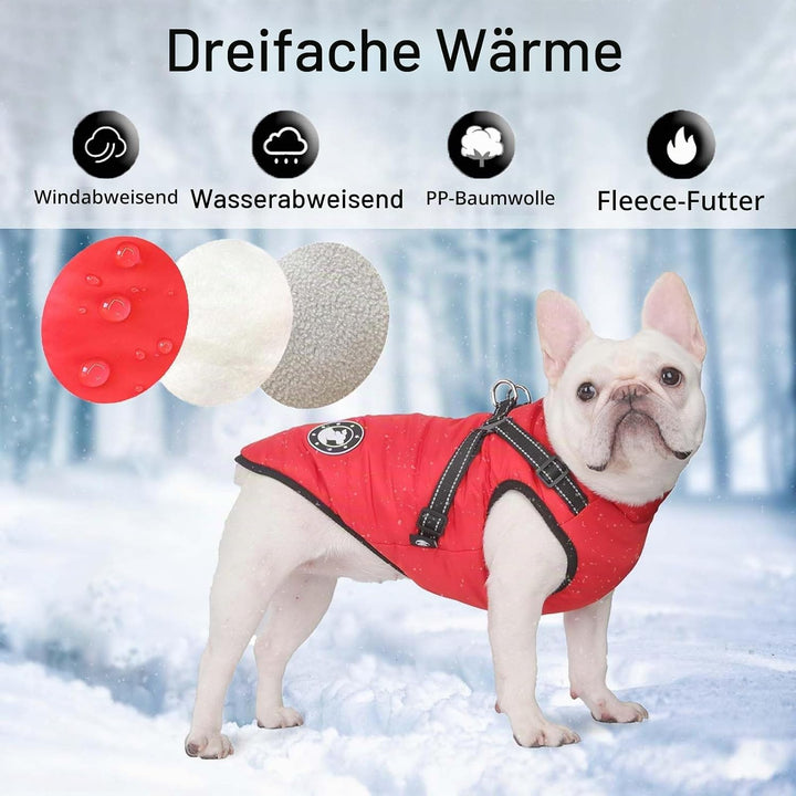 Hundemantel für kleine Hunde, Hundemantel mit Geschirr, Reflektierende Outdoor-Hundeweste, Winter Hu