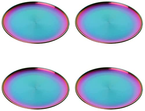 Edelstahl Regenbogen Teller Metall Teller 23cm Camping Servieren Salatteller Kid Geschirr Set für 4