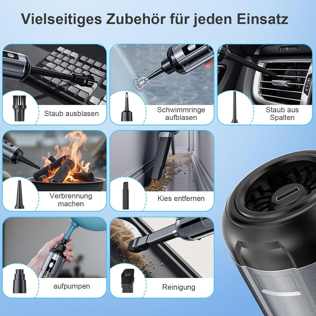 Handstaubsauger, 26000 Pa 4-In-1 Mini Staubsauger Akku Kabellos mit Digitalanzeige 1-Knopf-Selbstent