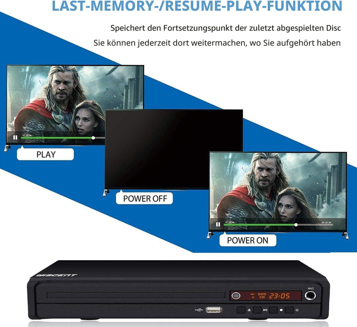 HD-DVD-Player, DVD Player, CD-Player, DVD-Player für TV,DVD/CD/MP3-Disc-Player mit Fernbedienung,Reg