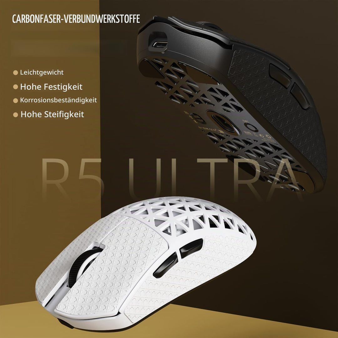 ATTACK SHARK R5 Ultra Carbonfaser Gaming-Maus, 39g Superlight, 8000Hz Kabellose Mouse, 42000 DPI, PA