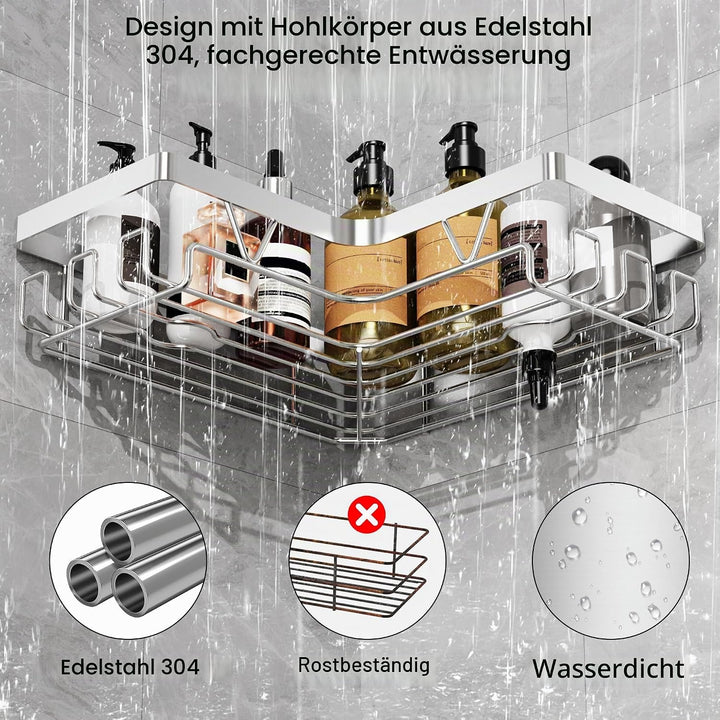 ZUNTO Eck-Duschregal – 2 Stück Duschregal ohne Bohren, Shampoo-Halter für Dusche aus Edelstahl, Kleb