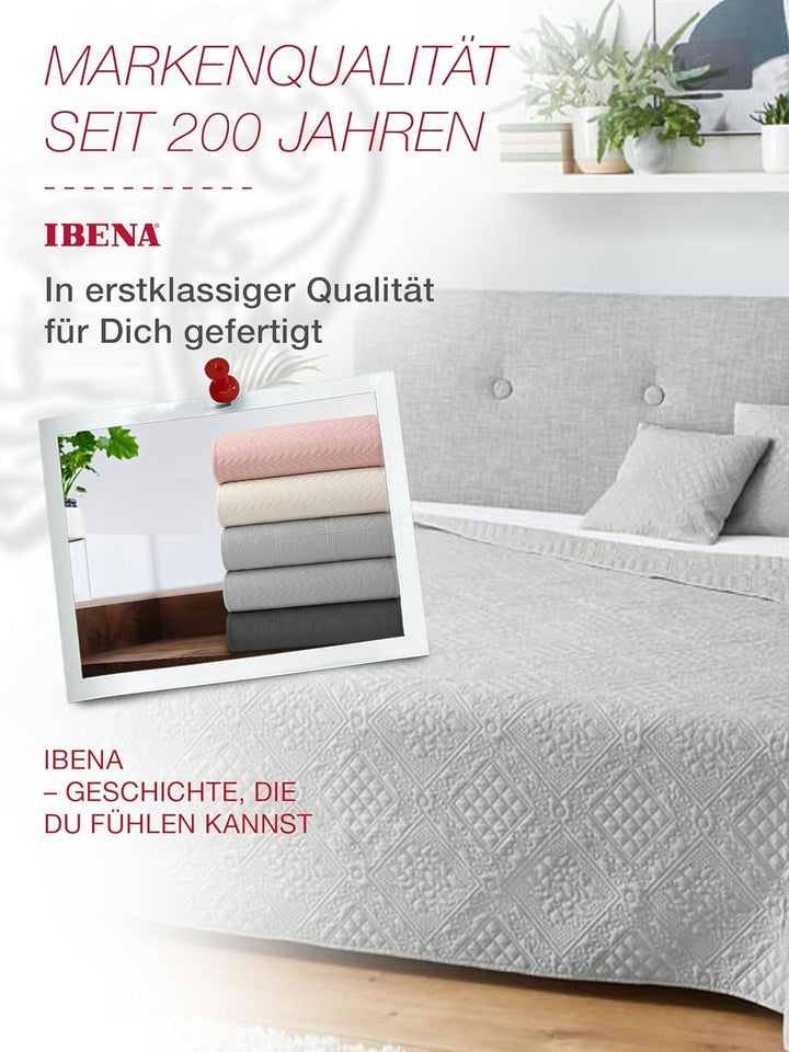 Ibena Nancy Tagesdecke 220x250 cm - modernes Muster, maschinenwaschbar, einfarbiger Bettüberwurf hel