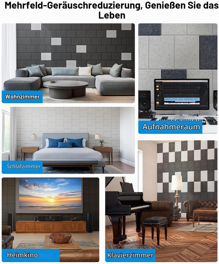 Soundsbay Akustikplatten Selbstkleben 12 Stück, Schallabsorber, Schalldämmung Schallschutz Wand hohe