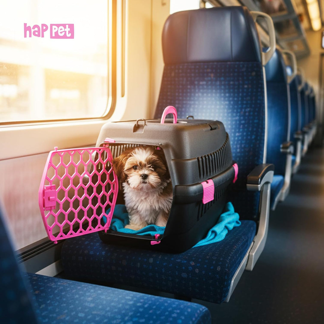 HAPPET Tiertransportbox Teddy M Fuchsia 56x37x37 cm – Robuste, gut belüftete Transportbox für Katzen