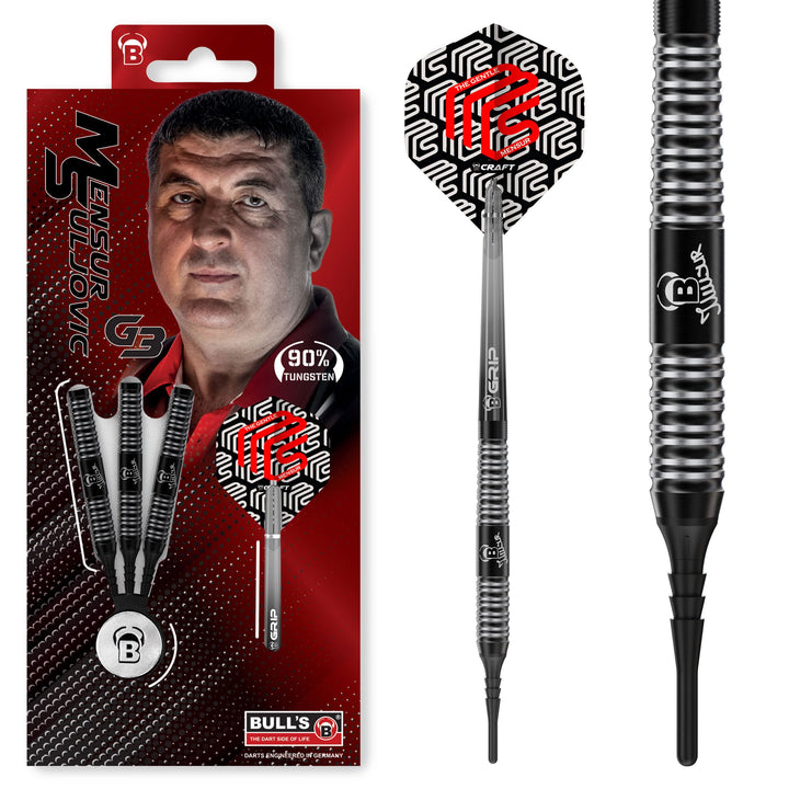 Bull's Mensur Suljovic G3 Dart, 90% Tungsten Soft Dart 18g, Soft Dart 18g