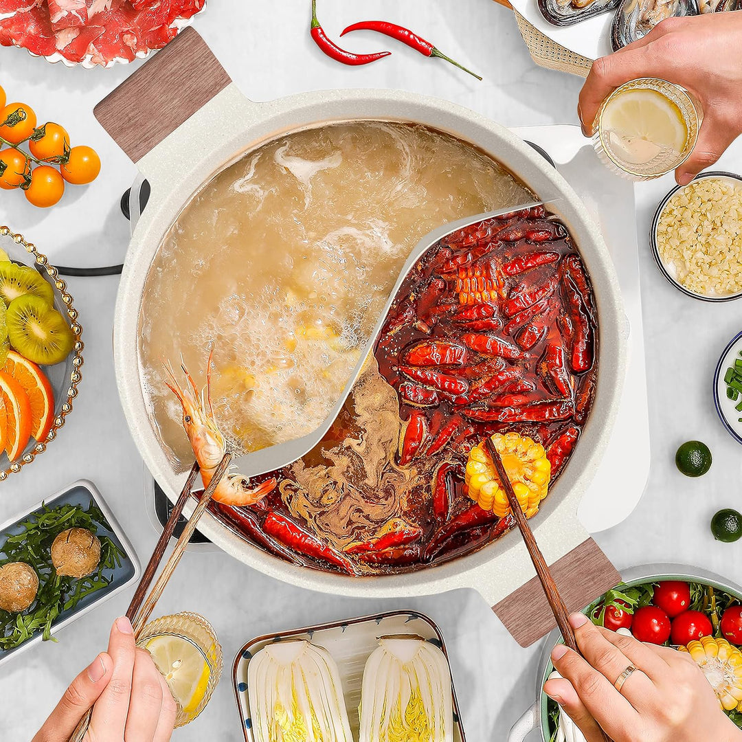 Dezin 5-QT Shabu-Shabu-Topf mit Trennwand, doppelseitig, antihaftbeschichtet, 30,5 cm geteilter Hotp