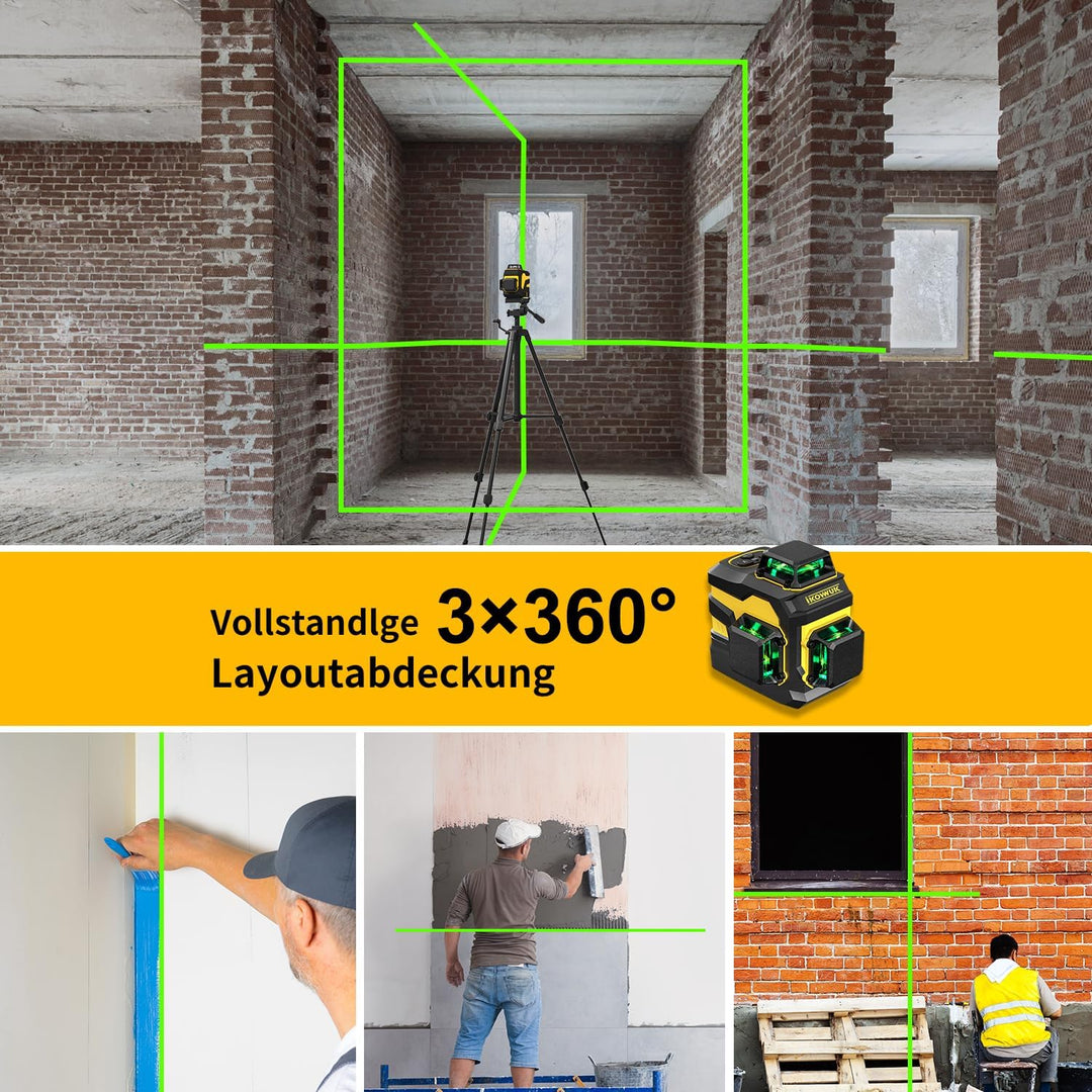 Kreuzlinienlaser mit Stativ,3 x 360°Laser Wasserwaage Selbstnivellierend,Linienlaser mit Teleskopsta