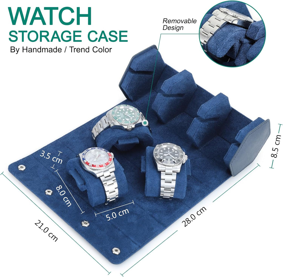 Hiram Uhrenrolle, echtes Leder, sechseckig, Uhrenetui für 3 Uhren, schützende Uhren-Aufbewahrungsbox