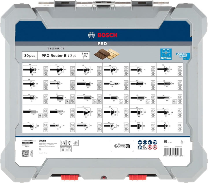 Bosch Professional 30tlg. Fräser Set Mixed (für Holz, Zubehör Oberfräsen mit 8 mm Schaft) 30 tlg. |