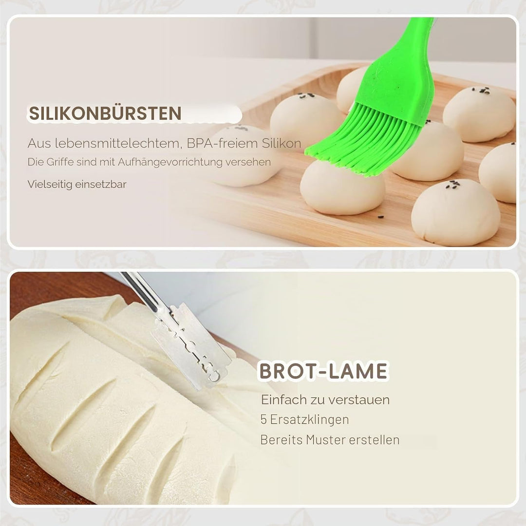 Sauerteig-Starter-Set, runder und ovaler Sauerteig-Gärkorb, 100 % natürliches Rattan, 600 ml Sauerte