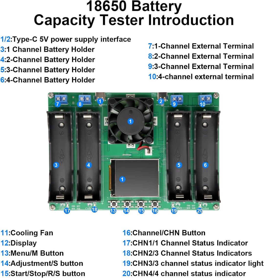 Batteriekapazität Innenwiderstandstester mit Digitalanzeige Binghe 4 Kanäle18650 Lithium Batteriekap