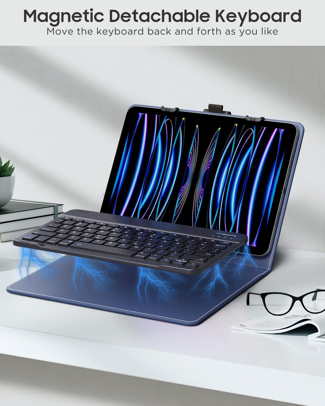 MoKo Universal Tablet Hülle mit QWERTY Tastatur für 9-11 Zoll, Indigo | für iPad,Fire,Pixel,Android