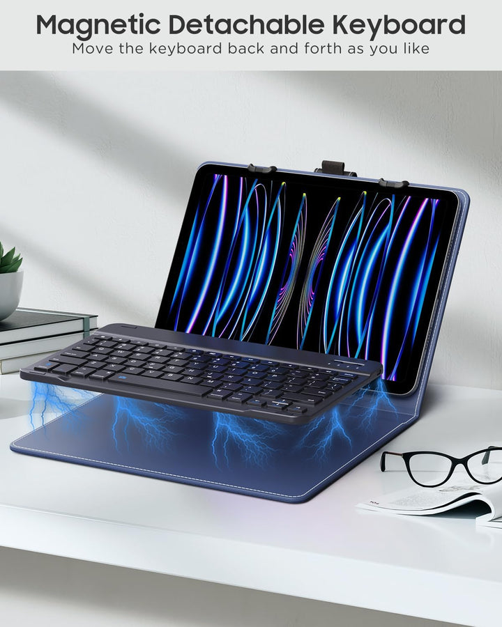 MoKo Universal Tablet Hülle mit QWERTY Tastatur für 9-11 Zoll, Indigo | für iPad,Fire,Pixel,Android