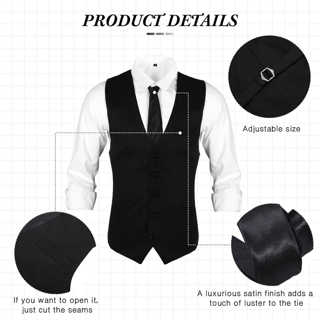 Blulu 1920er Herren Zubehör Gatsby Gangster Kleidung Kostüm Cosplay Outfit mit Weste Fedora Hut Tasc