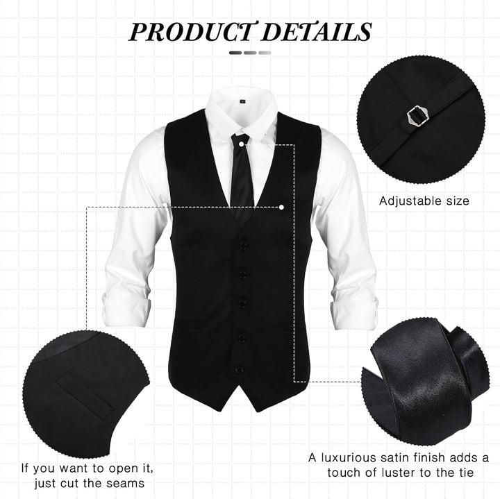 Blulu 1920er Herren Zubehör Gatsby Gangster Kleidung Kostüm Cosplay Outfit mit Weste Fedora Hut Tasc