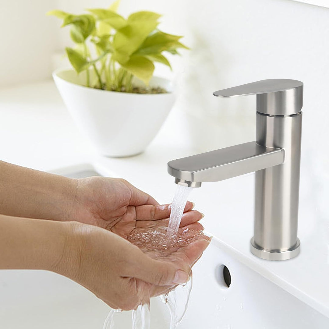 Edelstahl Waschtischarmaturen Bleifreier, Wasserhahn Bad mit Schlauch, Einhebelmischer Waschbeckenar